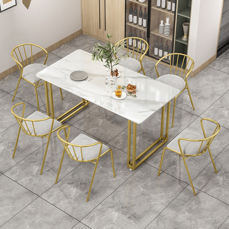 Glam Dinette Set with Gold Metal Frame 1/5/7 Pieces Stone Top Dining Table Set