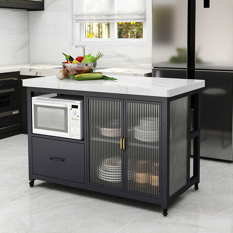 Kitchen Island Table Dining Room Modern Prep Table with Storage Cabinet