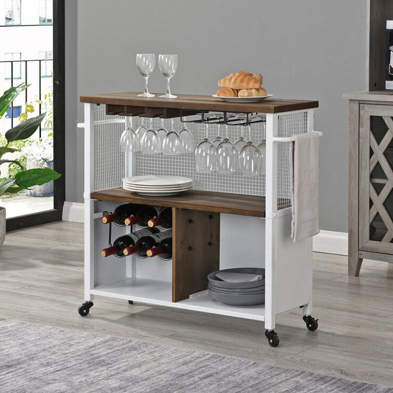 Modern Open Storage Kitchen Trolley Rolling Prep Table with Wine Storage