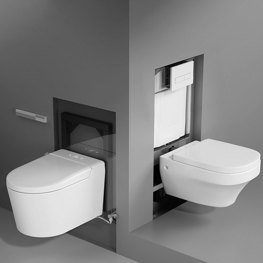 Elongated Wall Mounted Bidet Dryer White Wall Hung Toilet Set