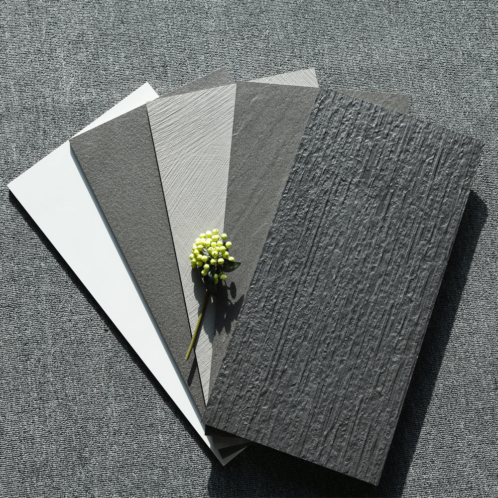 Gray Tone Singular Tile Stone Appearance Straight Edge Rectangular Wall Tile