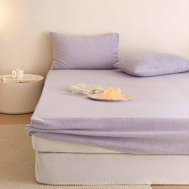 Non-Pilling Fitted Sheet Solid Color Polyester Ultra-Soft Breathable Fitted Sheet