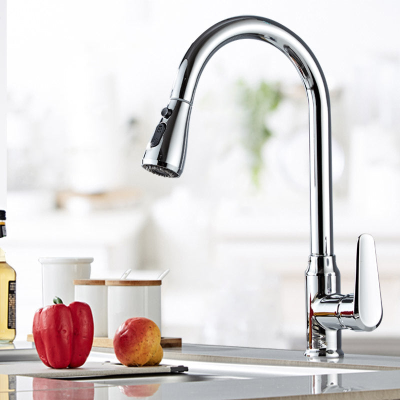 Contemporary Kitchen Sink Faucet Copper Swivel Spout with Pull out Faucet