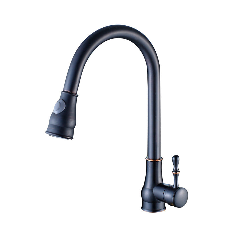 Contemporary Kitchen Sink Faucet Copper Swivel Spout with Pull out Faucet