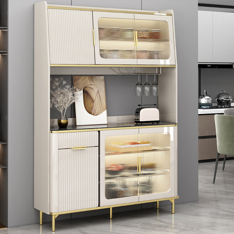 Modern Wood Dining Hutch Glass Doors Storage Cabinet with Doors