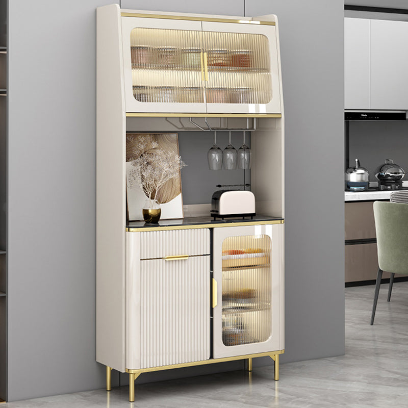 Modern Wood Dining Hutch Glass Doors Storage Cabinet with Doors