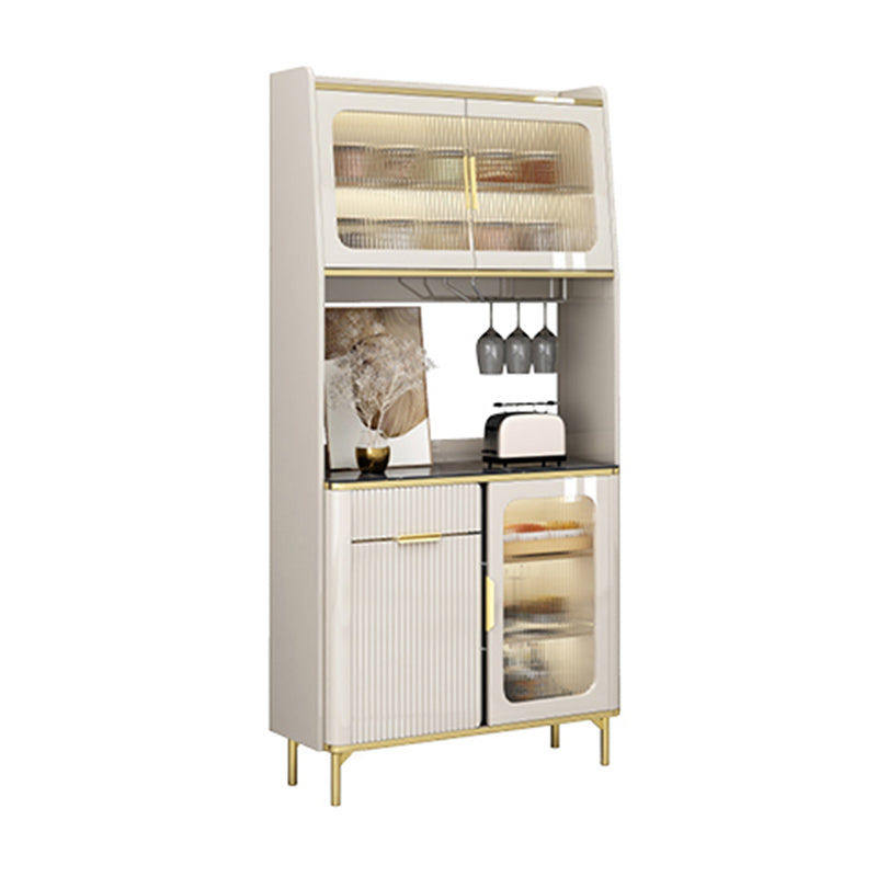 Modern Wood Dining Hutch Glass Doors Storage Cabinet with Doors