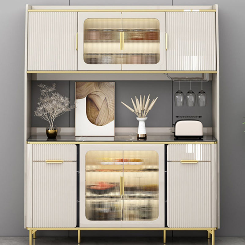 Modern Wood Dining Hutch Glass Doors Storage Cabinet with Doors