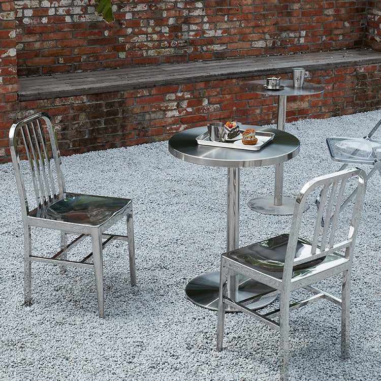 Industrial Metal Outdoor Bistro Chairs Open Back Dining Chairs in Silver