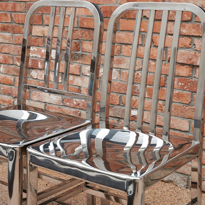 Industrial Metal Outdoor Bistro Chairs Open Back Dining Chairs in Silver