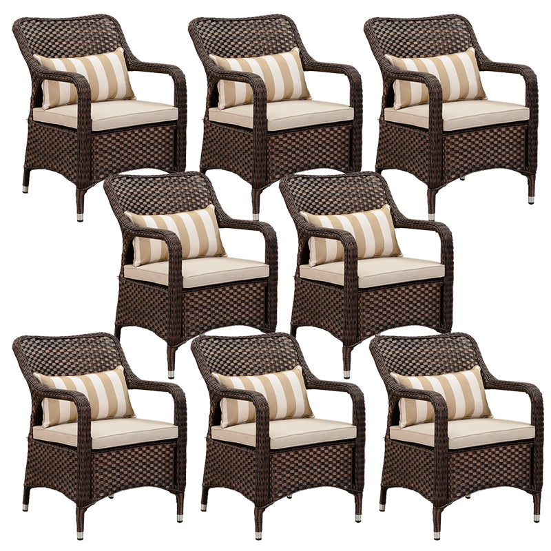 Tropical Rattan Patio Dining Armchair with Arm Brown Dining Armchair