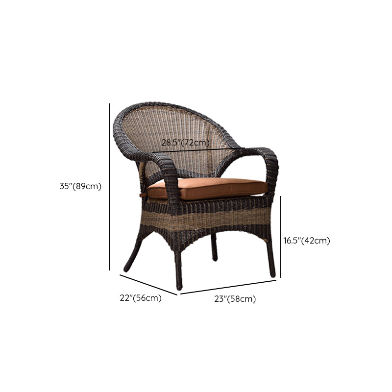 Tropical Rattan Patio Dining Armchair with Arm Brown Dining Armchair