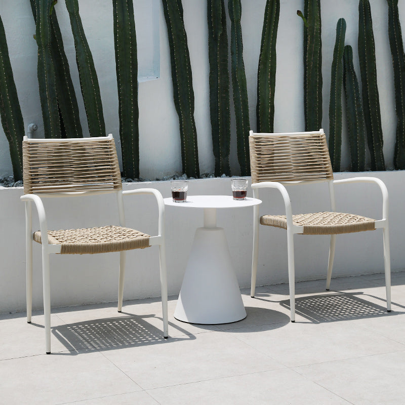 Modern Outdoor Bistro Chairs With Arm White Aluminum Dining Armchair