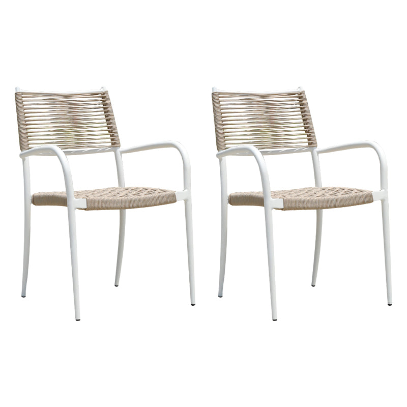 Modern Outdoor Bistro Chairs With Arm White Aluminum Dining Armchair