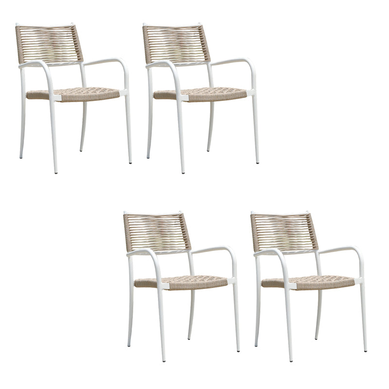 Modern Outdoor Bistro Chairs With Arm White Aluminum Dining Armchair