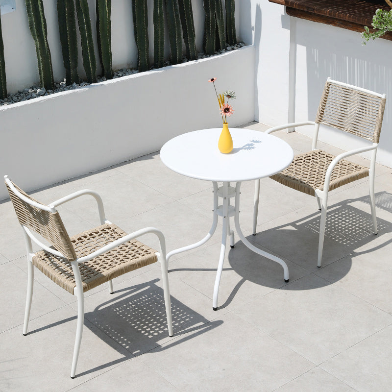 Modern Outdoor Bistro Chairs With Arm White Aluminum Dining Armchair