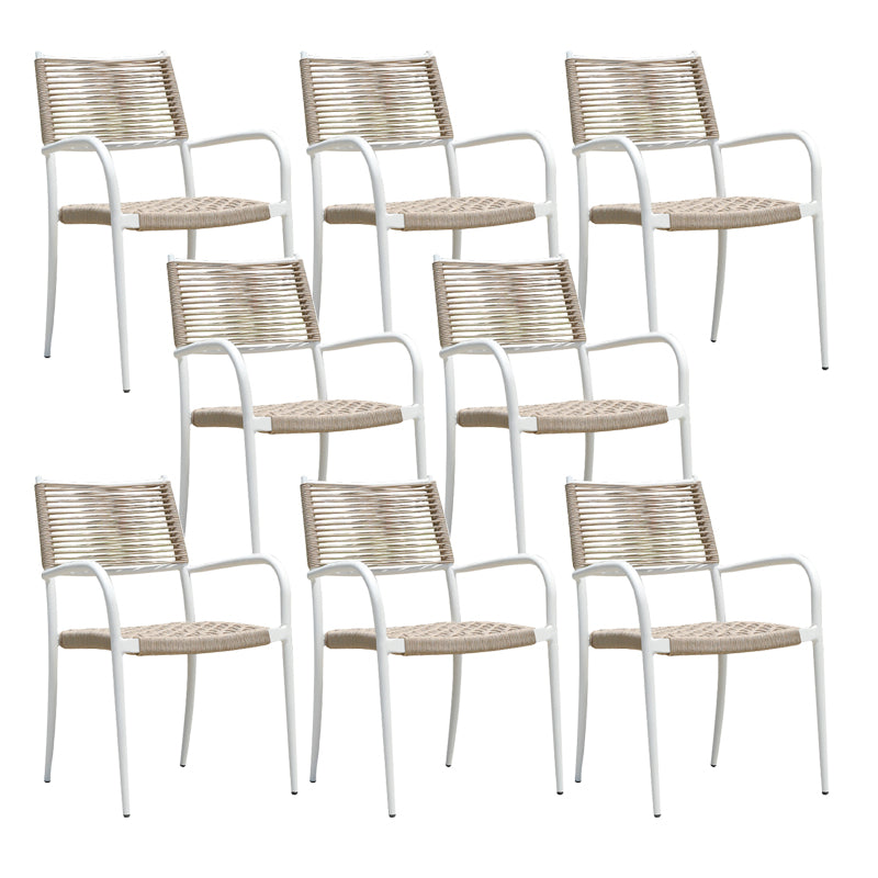 Modern Outdoor Bistro Chairs With Arm White Aluminum Dining Armchair