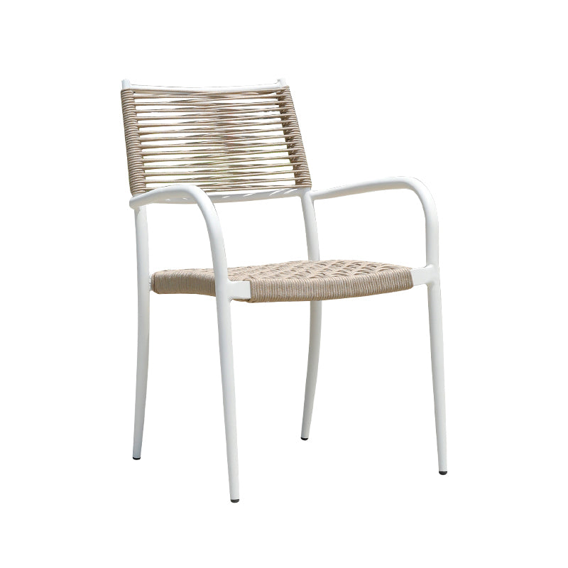 Modern Outdoor Bistro Chairs With Arm White Aluminum Dining Armchair