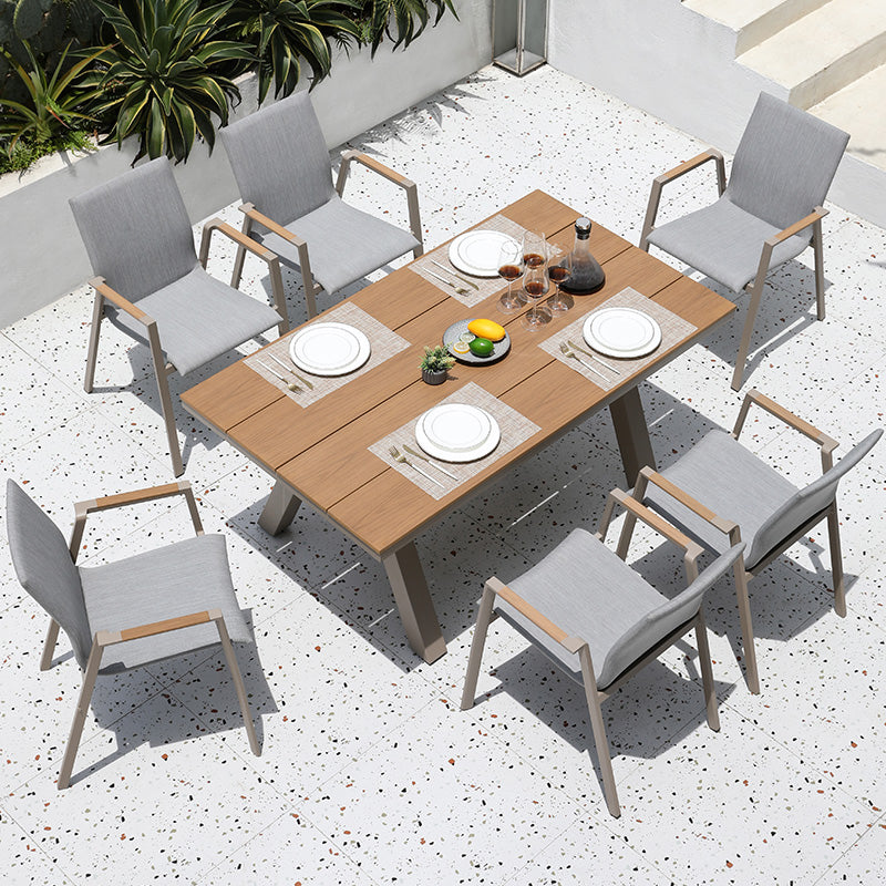 Modern Dining Armchair Fabric Gray Aluminum With Arm Outdoor Chair