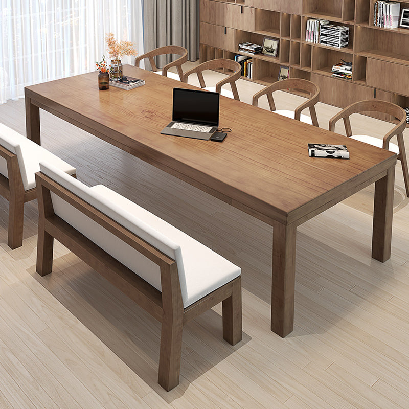 Rectangular Shaped Office Conference Table Wood Writing Desks in Brown