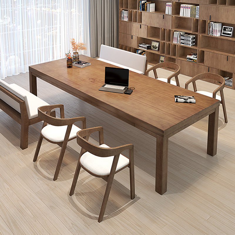 Rectangular Shaped Office Conference Table Wood Writing Desks in Brown