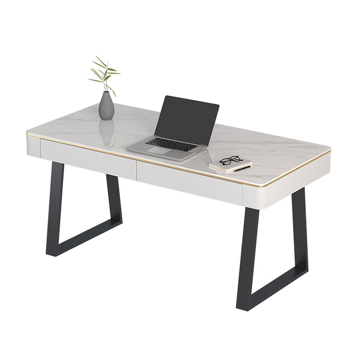 Modern Slate Top Office Desk Rectangle Writing Desk with 2 Drawers