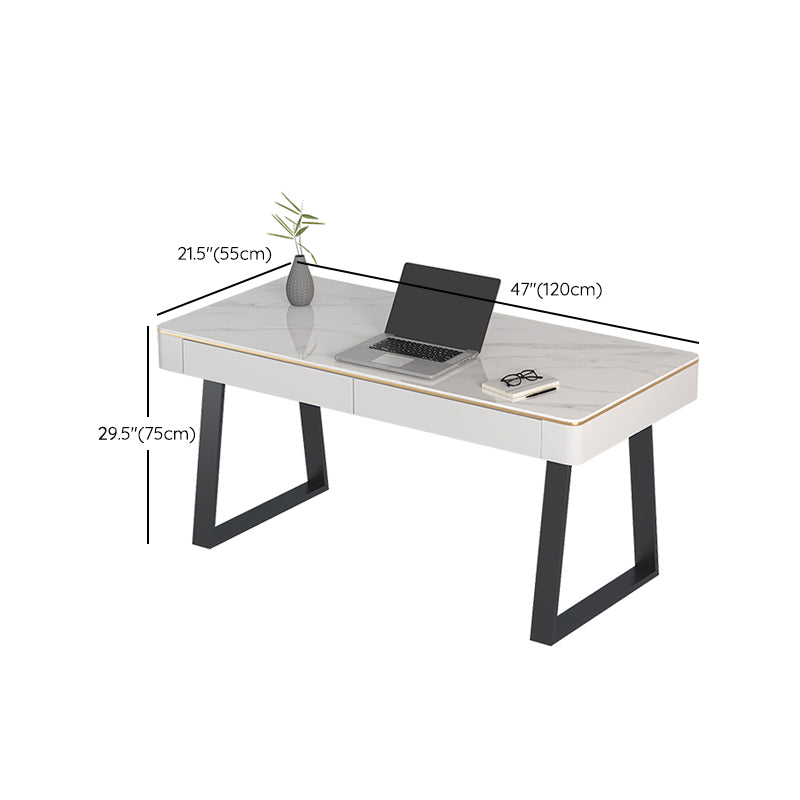 Modern Slate Top Office Desk Rectangle Writing Desk with 2 Drawers