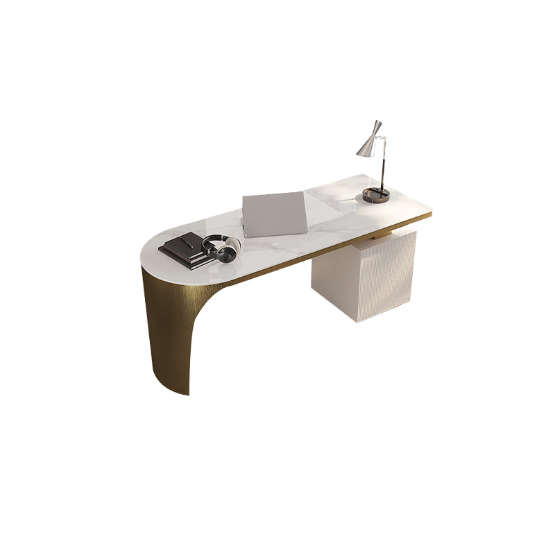 Irregular Shaped Office Table Stone Writing Desk in White/Black