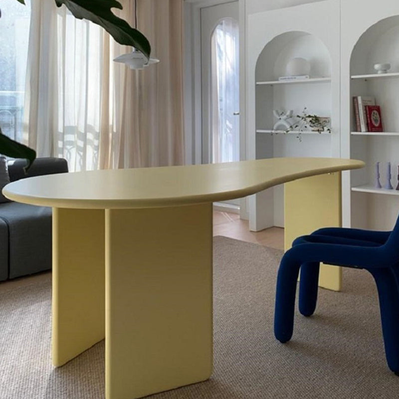 Irregular Shaped Office Conference Table Wood Writing Desk in Yellow