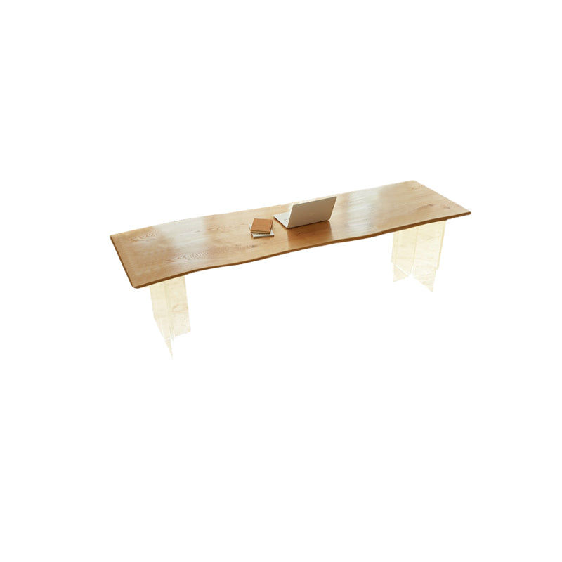 Solid Wood Writing Desk Natural Office Desk with Acrylic Legs , 29.53" Tall