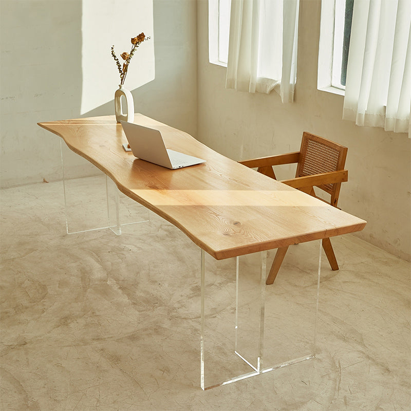 Solid Wood Writing Desk Natural Office Desk with Acrylic Legs , 29.53" Tall