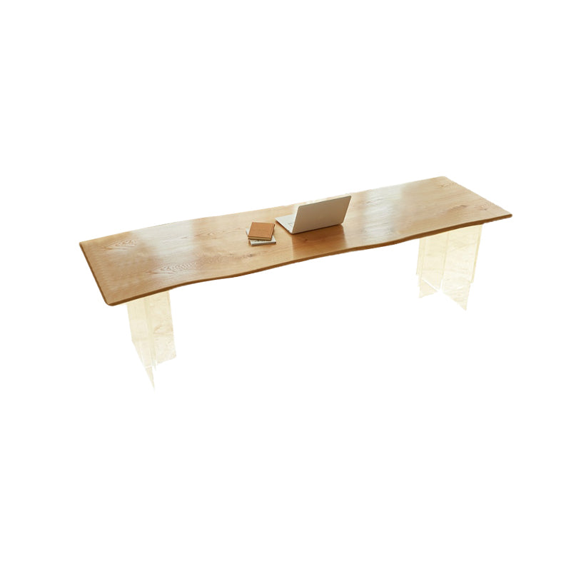 Solid Wood Writing Desk Natural Office Desk with Acrylic Legs , 29.53" Tall