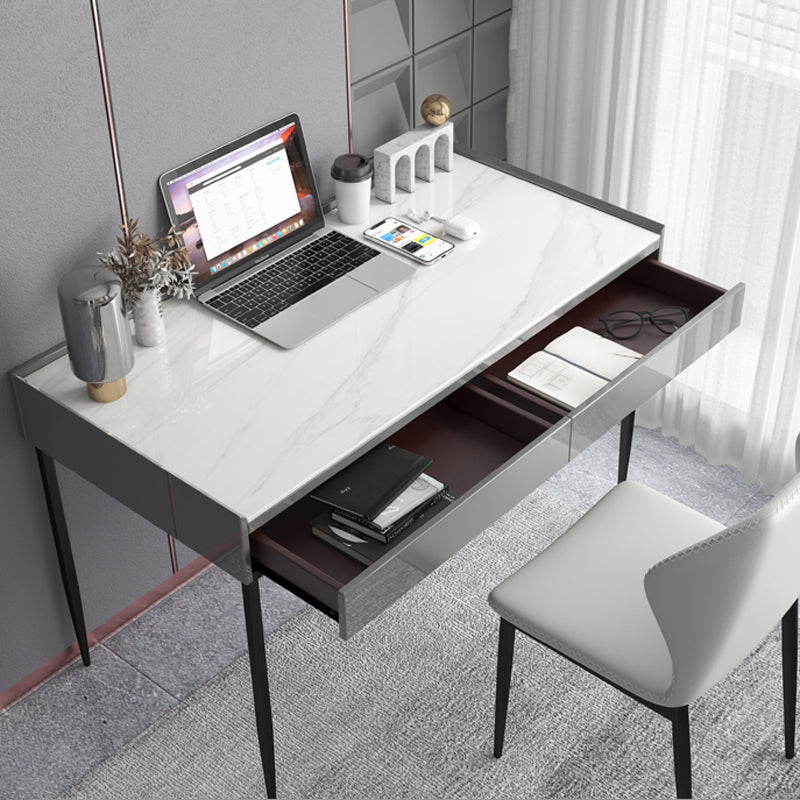 2 Drawers Writing Desk Rectangular Shaped Office Desk in Grey