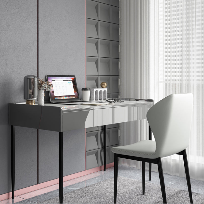 2 Drawers Writing Desk Rectangular Shaped Office Desk in Grey