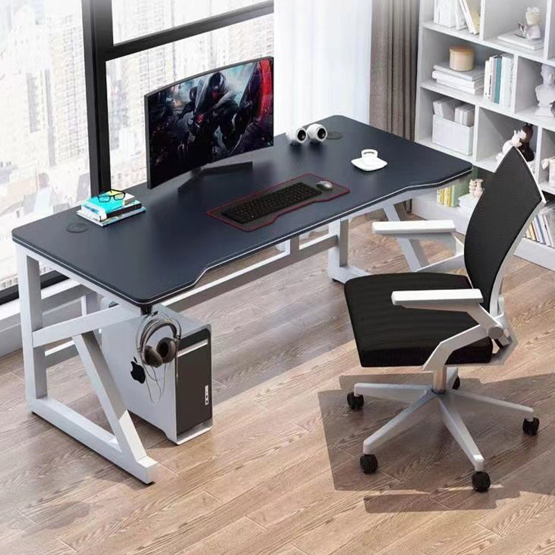 Irregular Shaped Computer Desk Wood Writing Desk in White/Black