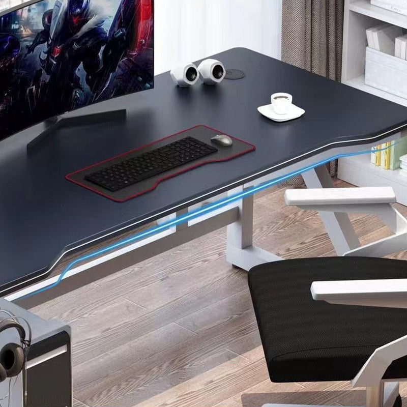 Irregular Shaped Computer Desk Wood Writing Desk in White/Black