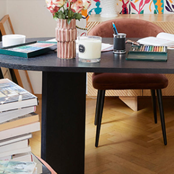 Oval Shaped Office Conference Table Wood Writing Desks in Black