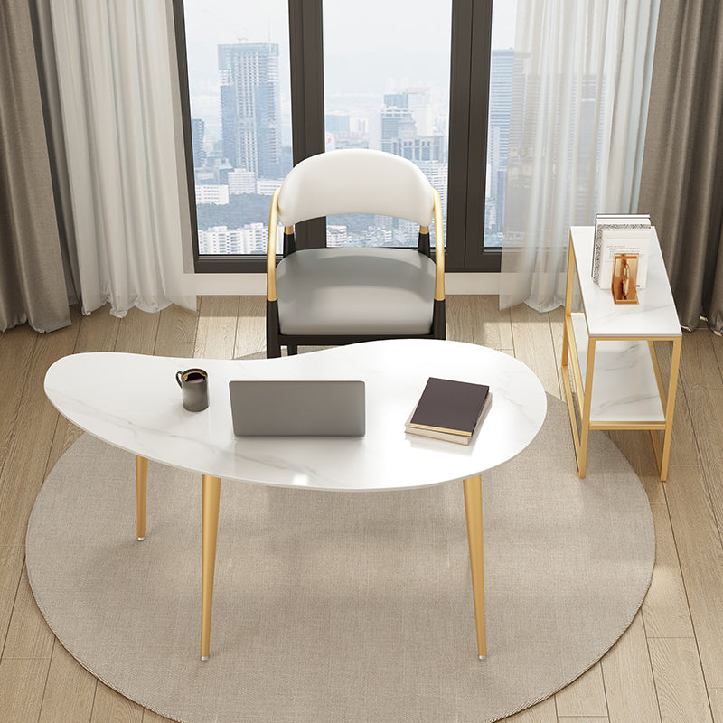 Irregular Shaped Office Conference Table Stone Writing Desk in White