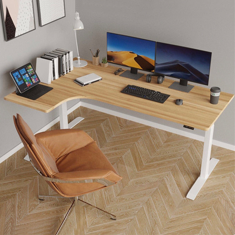 L Shaped Office Laptop Table Wood Writing Desk in Brown/White