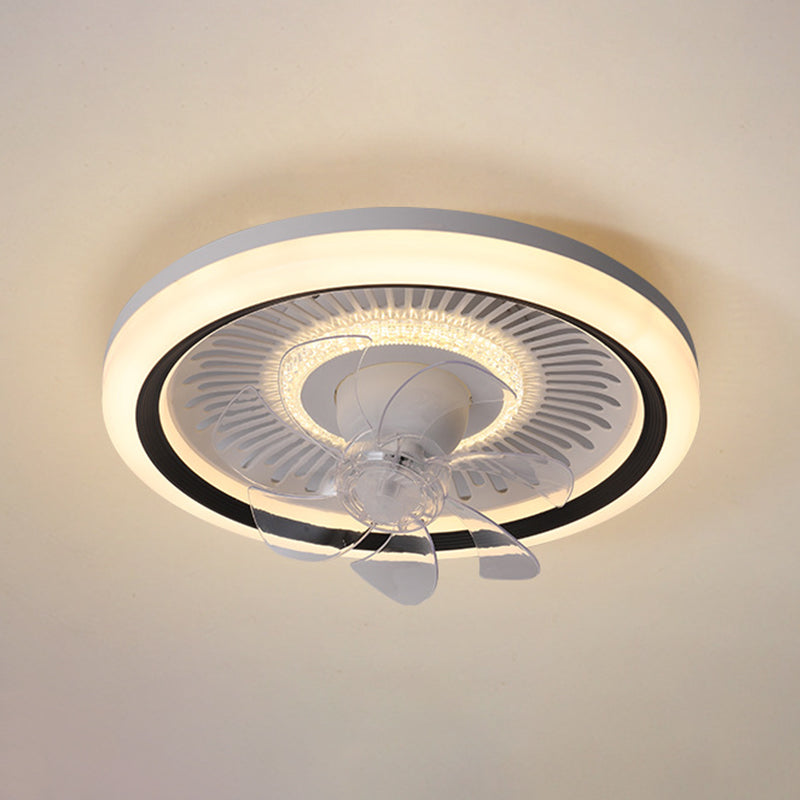 7-Blade Contemporary Ceiling Fan LED Polish Finish Fan with Light for Foyer