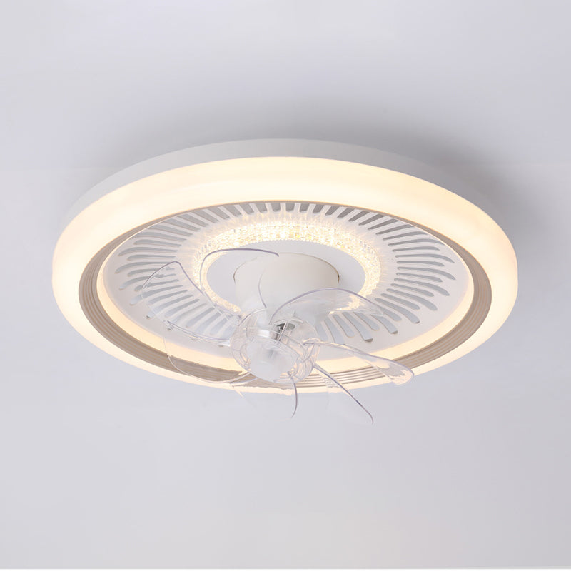 7-Blade Contemporary Ceiling Fan LED Polish Finish Fan with Light for Foyer