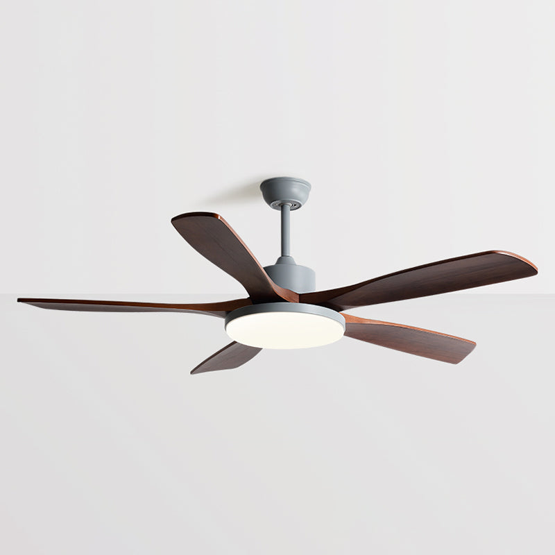 Contemporary Ceiling Fan 5 - Blades Metal and Wood LED Fan Lighting