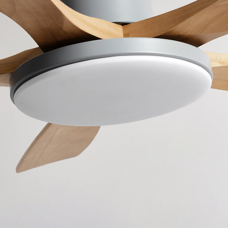 Contemporary Ceiling Fan 5 - Blades Metal and Wood LED Fan Lighting