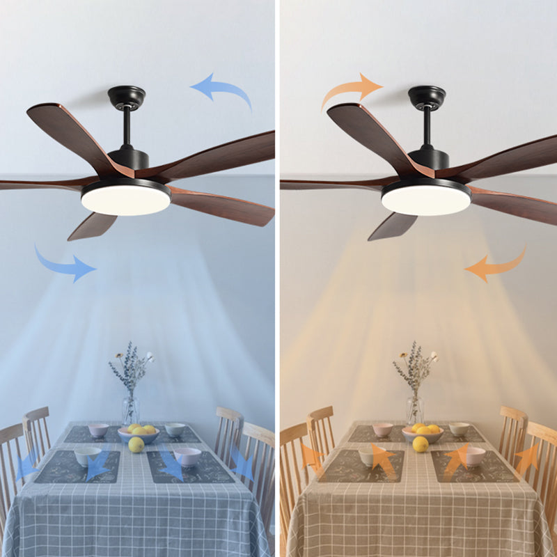 Contemporary Ceiling Fan 5 - Blades Metal and Wood LED Fan Lighting