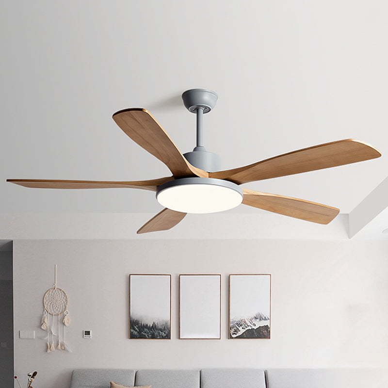 Contemporary Ceiling Fan 5 - Blades Metal and Wood LED Fan Lighting