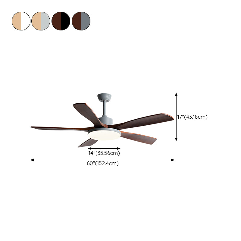 Contemporary Ceiling Fan 5 - Blades Metal and Wood LED Fan Lighting