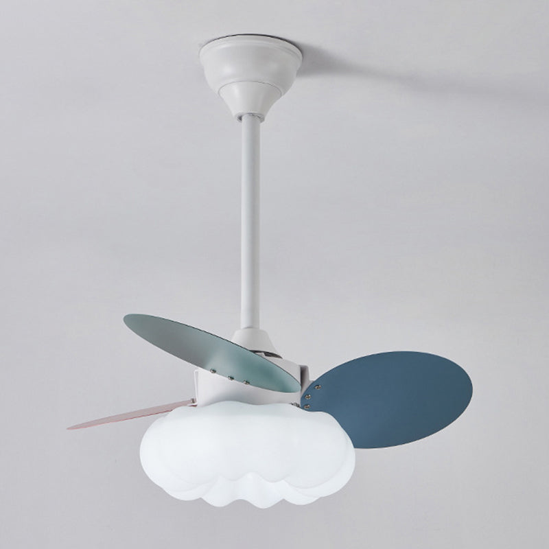 Kids Style LED Ceiling Fan in White Metal and Acrylic Ceiling Fan Fixture