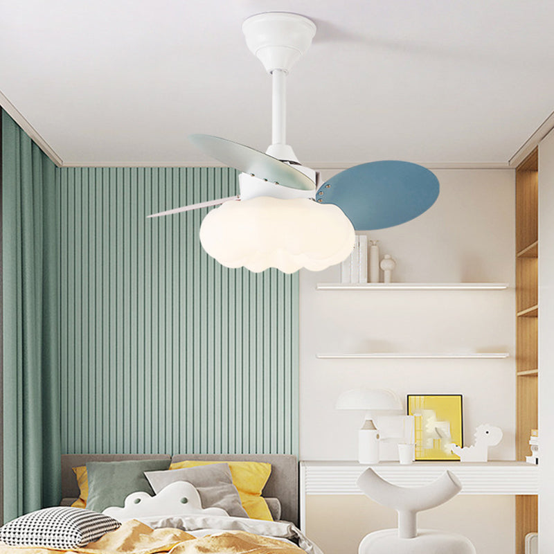 Kids Style LED Ceiling Fan in White Metal and Acrylic Ceiling Fan Fixture