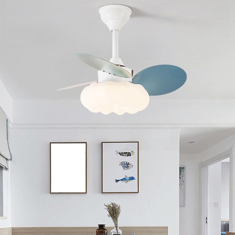 Kids Style LED Ceiling Fan in White Metal and Acrylic Ceiling Fan Fixture