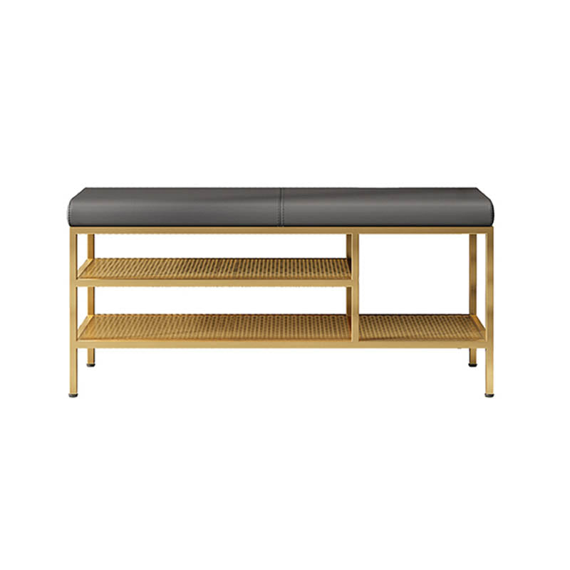 Metal Cushioned Bench Modern Seating Bench with Shelves for Entryway